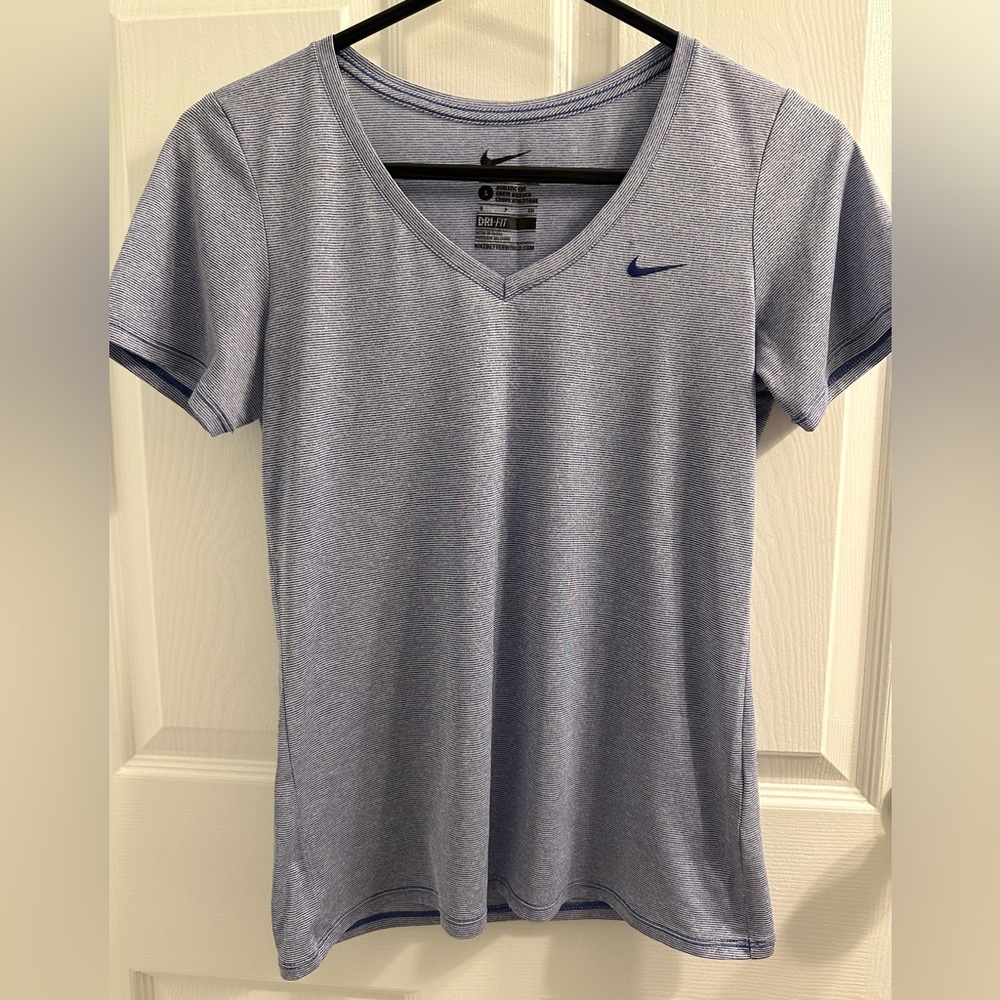 Nike Dri Fit Striped Short Sleeve Workout Top